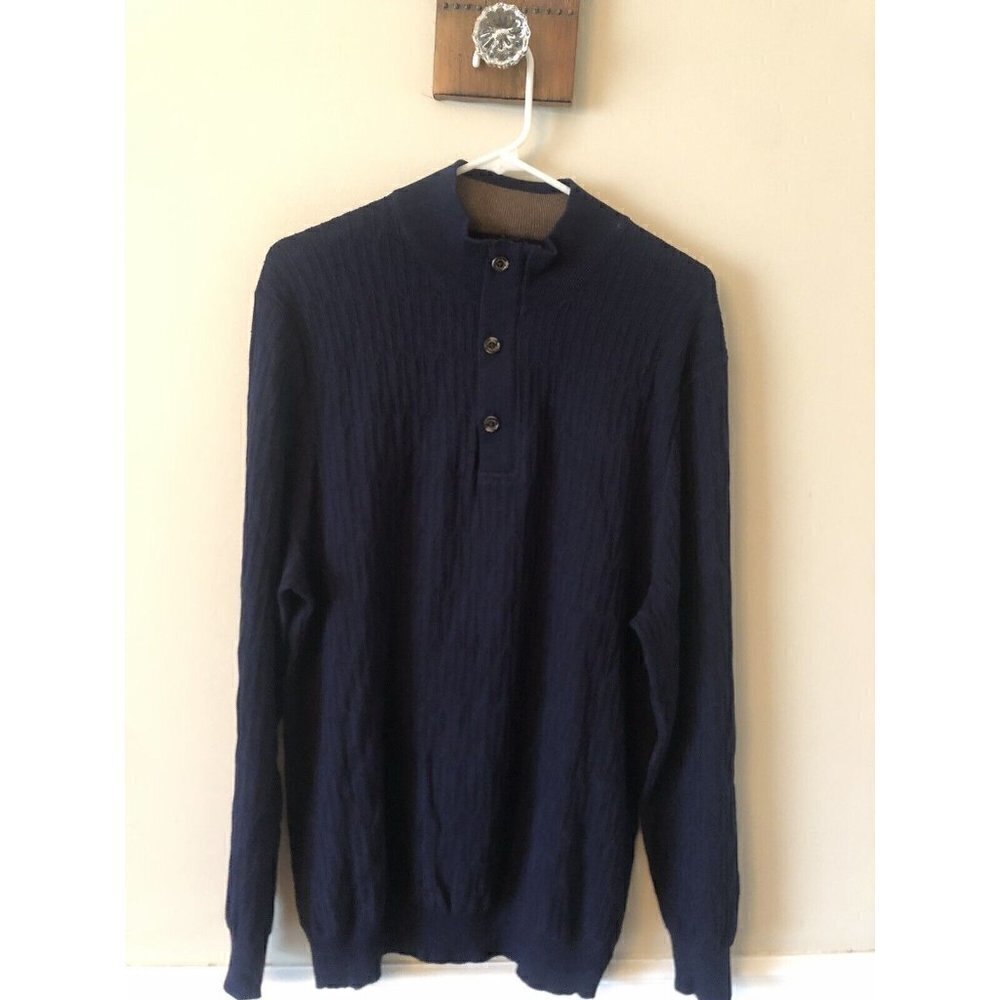 NWT Tasso Elba Mens Size XL Blue Supima Cotton Textured Sweater 1/4 Button